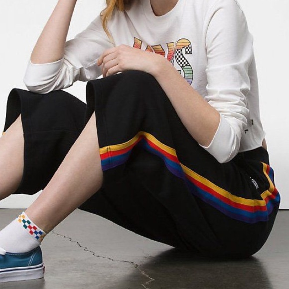 NWT VANS Rainee rainbow crop pants black stripe Sm - Picture 3 of 8